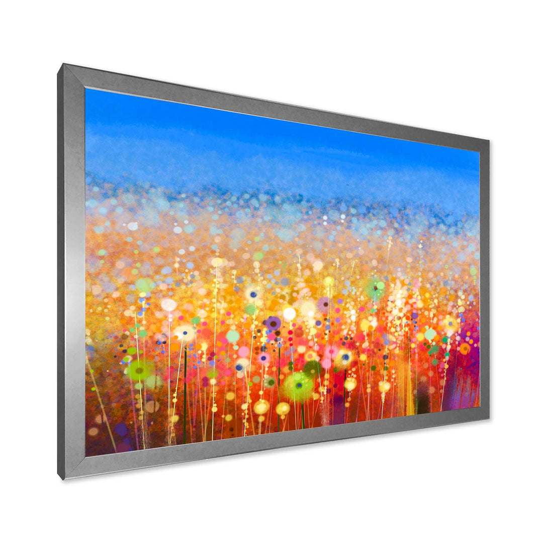 Abstract Flower Field Watercolor Painting Framed Print Matte White - 1.5" Width