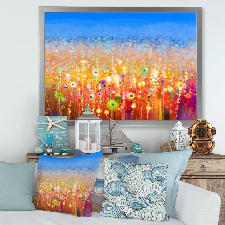 Abstract Flower Field Watercolor Painting Framed Print Matte White - 1.5" Width