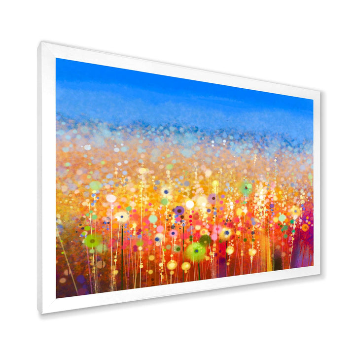 Abstract Flower Field Watercolor Painting Framed Print Matte White - 1.5" Width