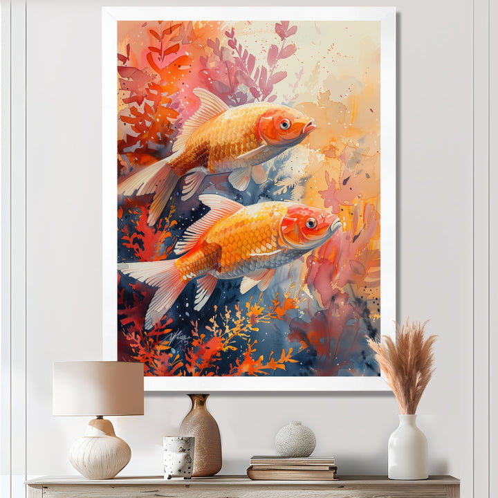 Orange coral Marine koi fish magic - Coral Wall Art Prints