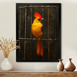 Yellow red Caged Bird elegance - Bird Canvas Wall Art