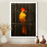 Yellow red Caged Bird elegance - Bird Canvas Wall Art