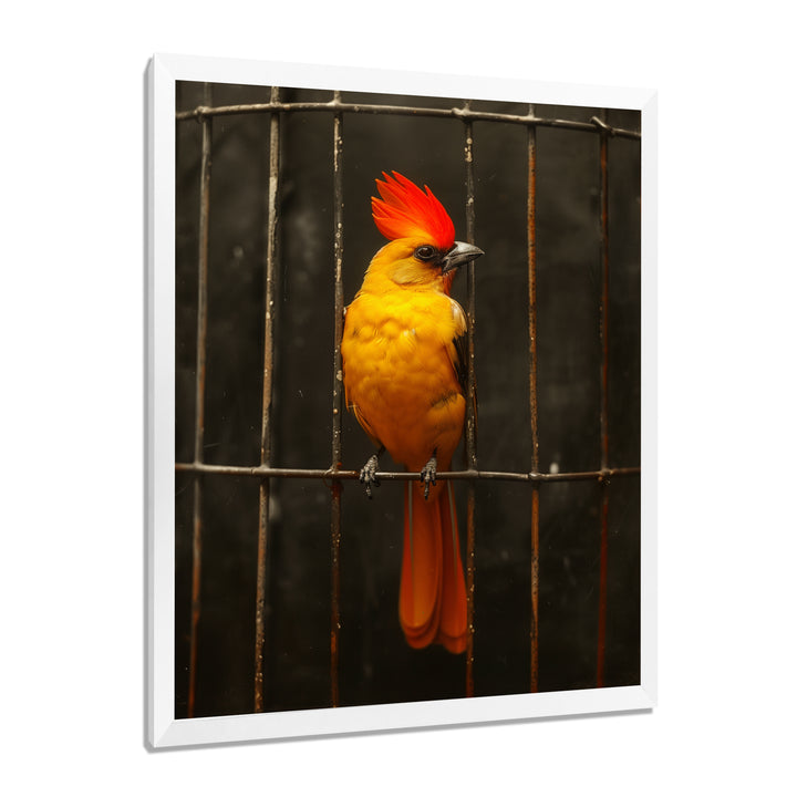 Yellow red Caged Bird elegance - Bird Canvas Wall Art