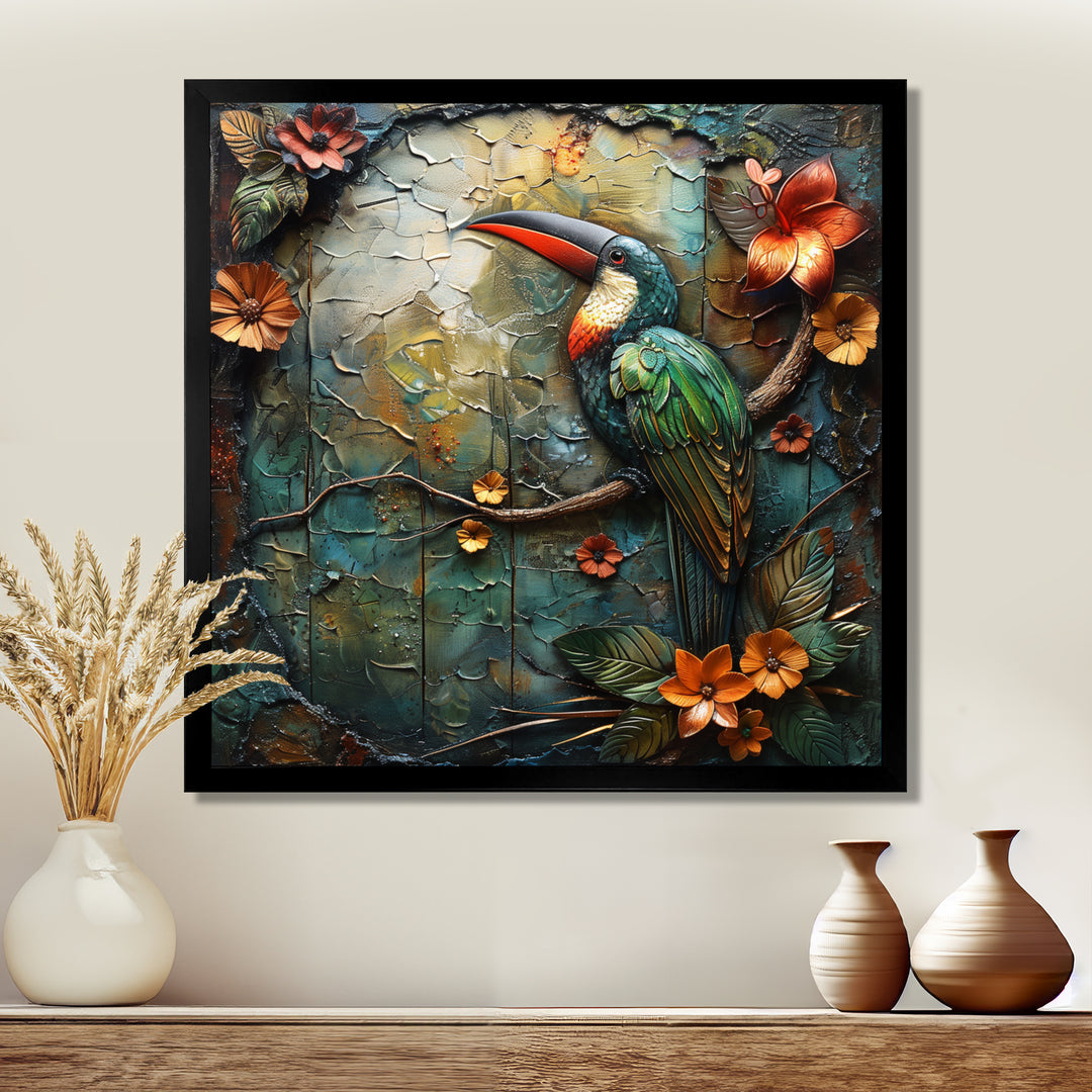 Green orange Rainforest Radiance Toucan - Green Parrot Wall Art
