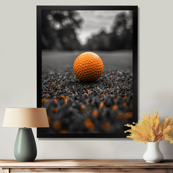 Monochrome Orange Grey Golf Ball I - Golf Canvas Wall Art