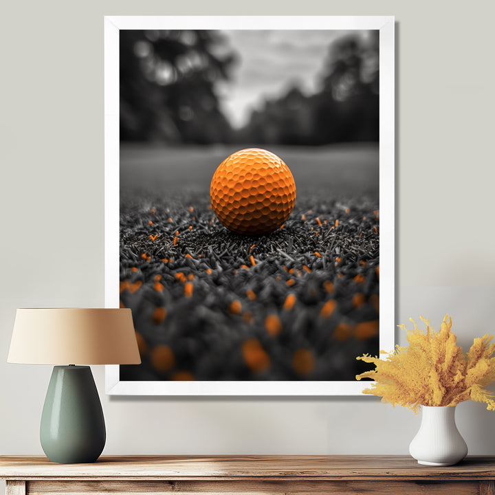 Monochrome Orange Grey Golf Ball I - Golf Canvas Wall Art