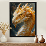 Yellow white Golden Claw Dragon - Dragons Framed Canvas Art