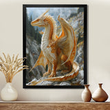 Yellow white Golden Wings Dragon - Dragons Large Canvas Wall Art