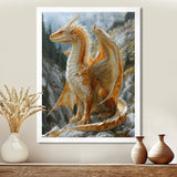 Yellow white Golden Wings Dragon - Dragons Large Canvas Wall Art
