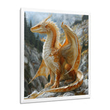 Yellow white Golden Wings Dragon - Dragons Large Canvas Wall Art