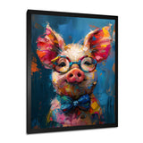 Curious blue pink pig portrait - Pig Large Canvas Wall Art