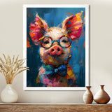 Curious blue pink pig portrait - Pig Large Canvas Wall Art