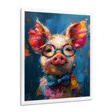 Curious blue pink pig portrait - Pig Large Canvas Wall Art