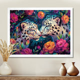 White leopard love flower blooms - Leopard Living Room Wall Art