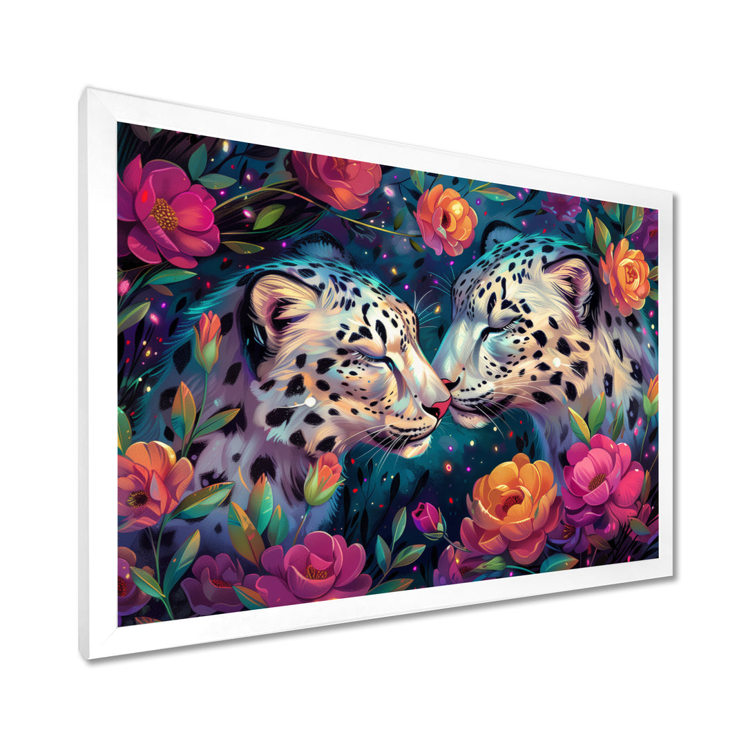 White leopard love flower blooms - Leopard Living Room Wall Art