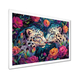 White leopard love flower blooms - Leopard Living Room Wall Art