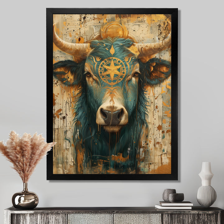 Vintage green Taurus constellation zodiac portrait - Taurus Wall Art Prints