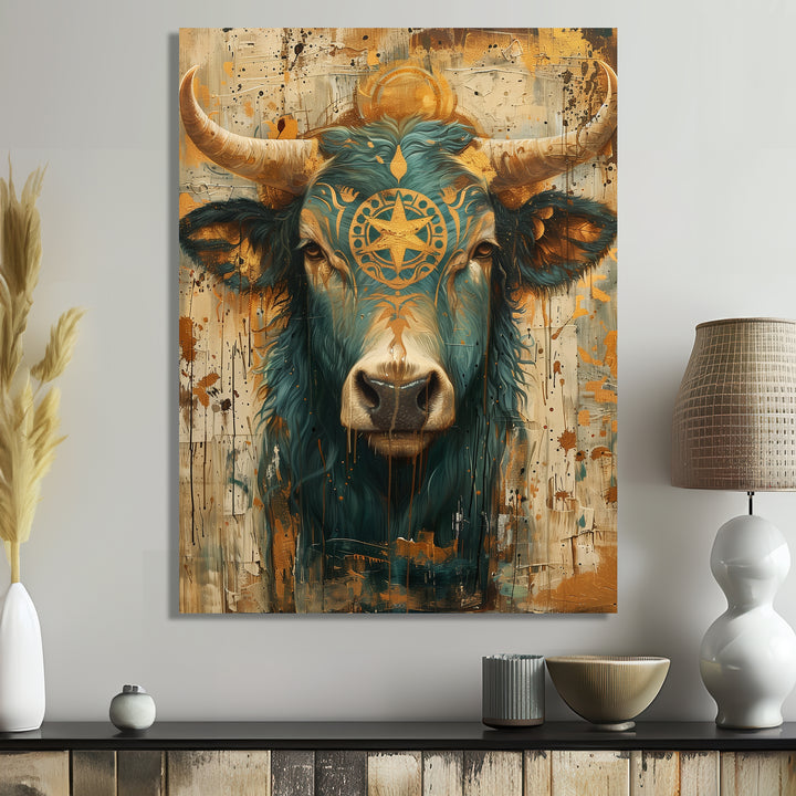 Vintage green Taurus constellation zodiac portrait - Taurus Wall Art Prints