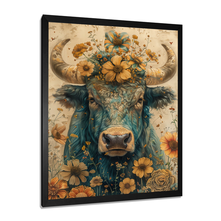 Vintage floral green Taurus portrait - Green Taurus Wall Art
