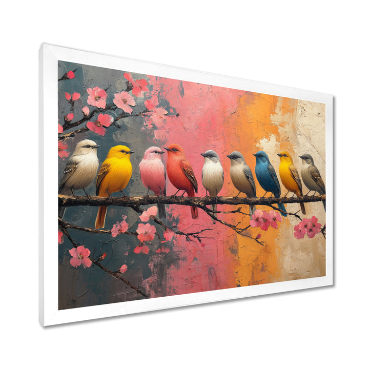 White blue birds on floral branch - Bird Home Decor Art