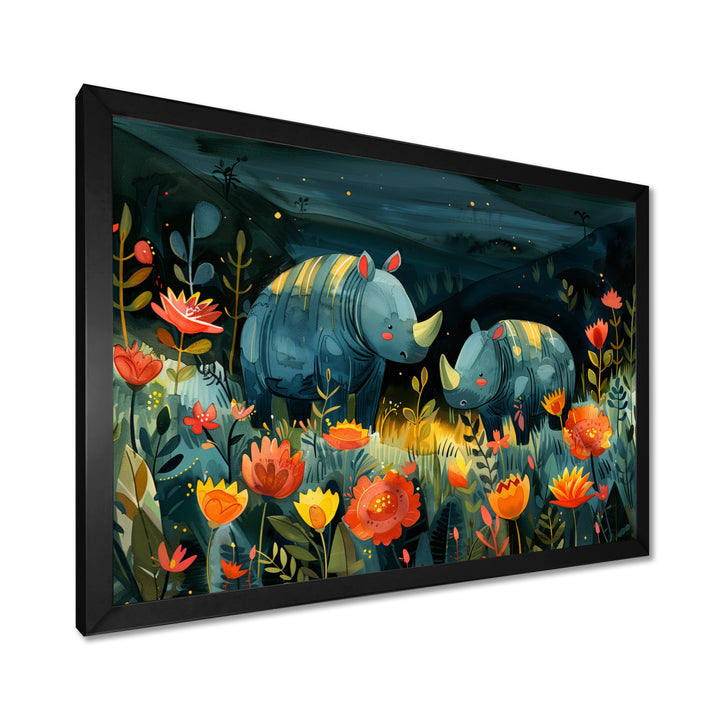 Green orange summer Rhino wondering dreams - Rhino Wall Art Prints