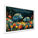 Green orange summer Rhino wondering dreams - Rhino Wall Art Prints
