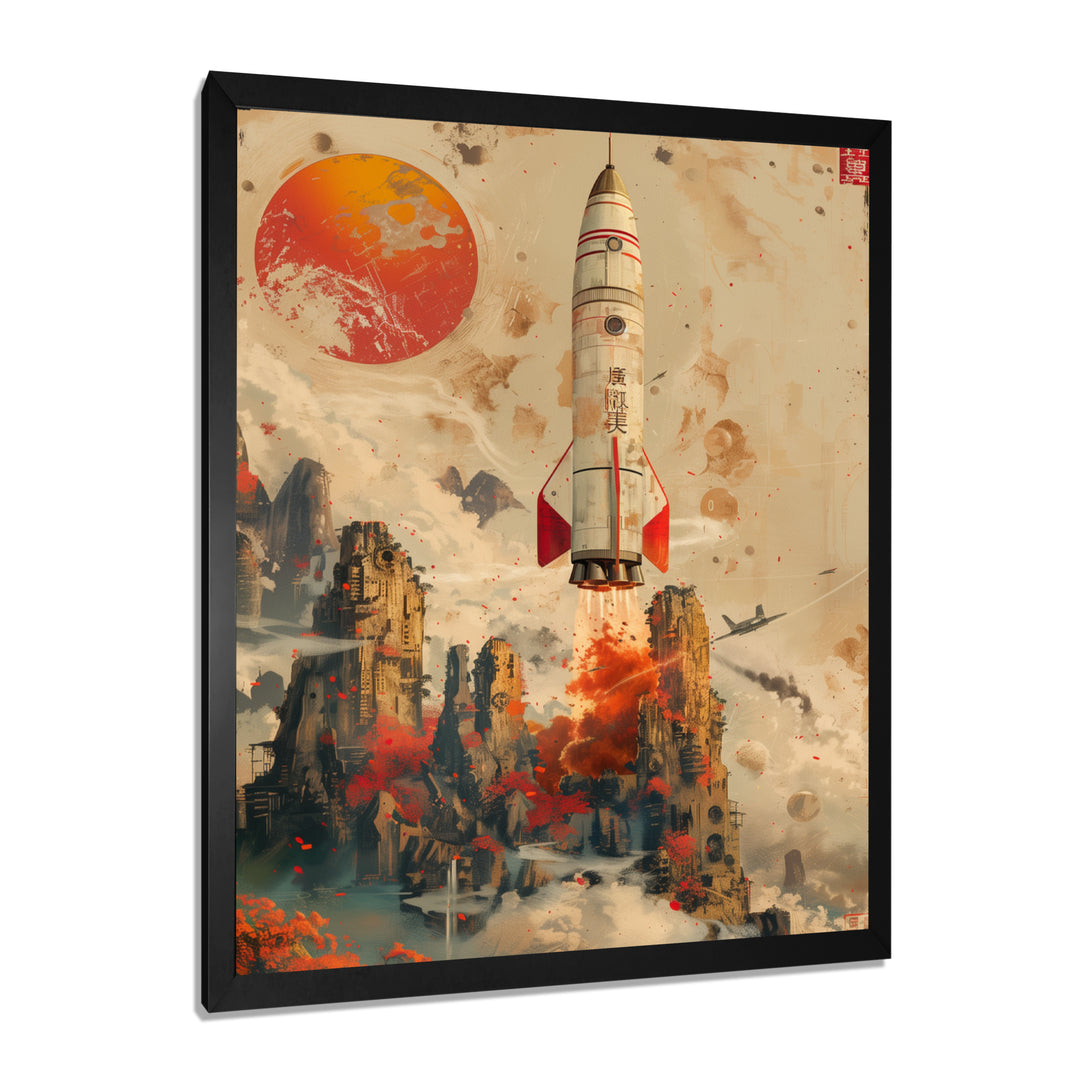 Orange Rocket in space I - Rocket Canvas Wall Art