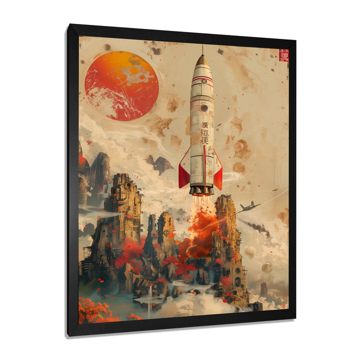 Orange Rocket in space I - Rocket Canvas Wall Art
