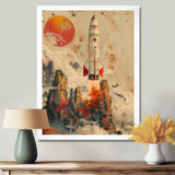 Orange Rocket in space I - Rocket Canvas Wall Art
