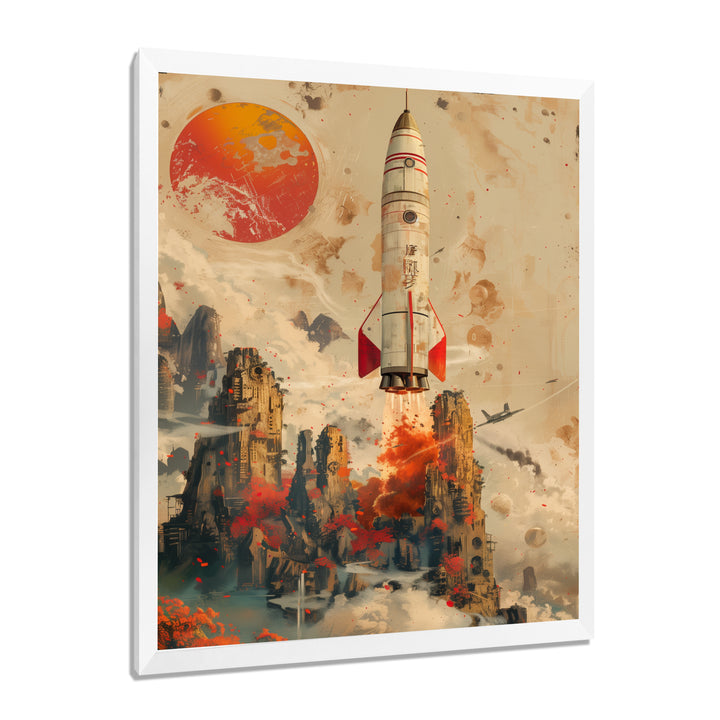 Orange Rocket in space I - Rocket Canvas Wall Art