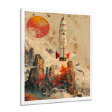 Orange Rocket in space I - Rocket Canvas Wall Art
