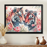 White pink tigers flowers meadows - Tiger Framed Canvas Art