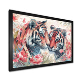 White pink tigers flowers meadows - Tiger Framed Canvas Art