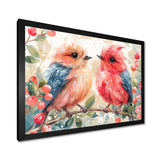 Pink Blue love birds on a branch - Bird Home Decor Art