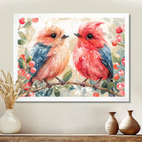 Pink Blue love birds on a branch - Bird Home Decor Art