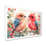 Pink Blue love birds on a branch - Bird Home Decor Art