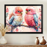 Pink blue parrots on a floral branch - Parrot Living Room Wall Art