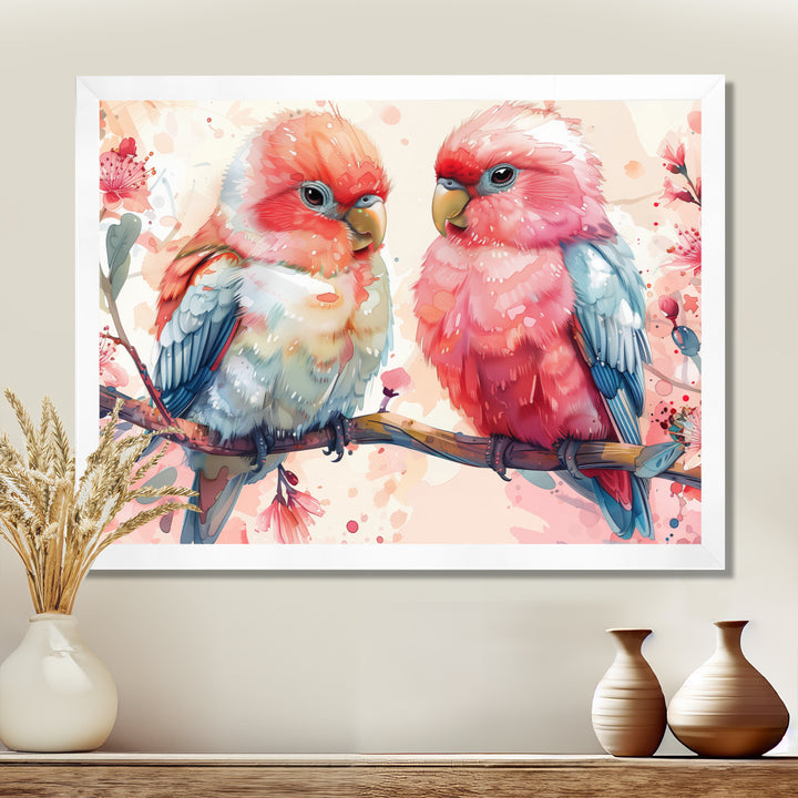 Pink blue parrots on a floral branch - Parrot Living Room Wall Art