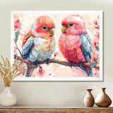 Pink blue parrots on a floral branch - Parrot Living Room Wall Art