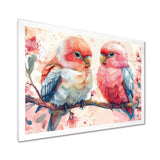 Pink blue parrots on a floral branch - Parrot Living Room Wall Art