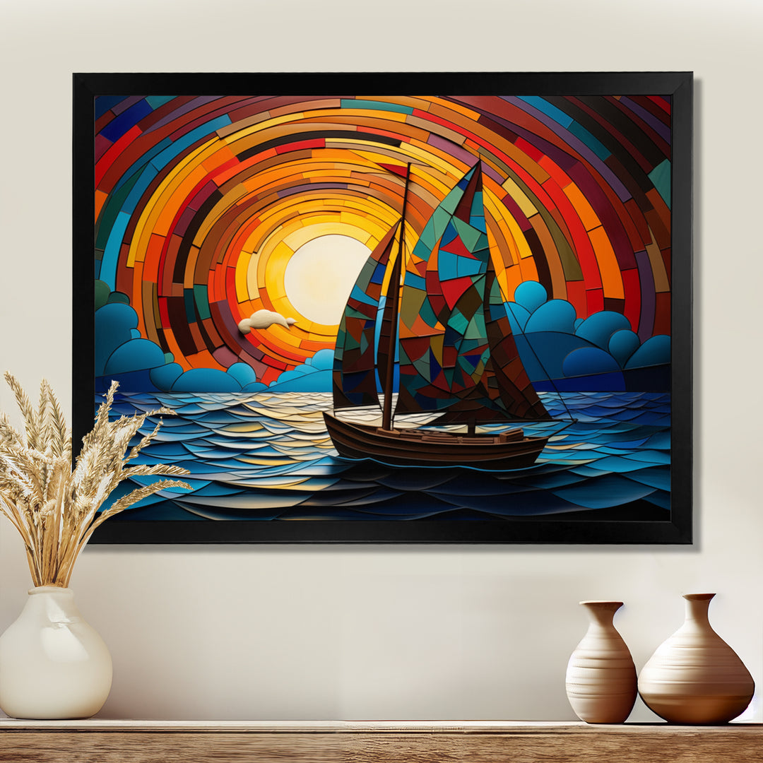 Colorful sunrise Sailing Boat on the ocean I - Boat Sailing Canvas Wall Art