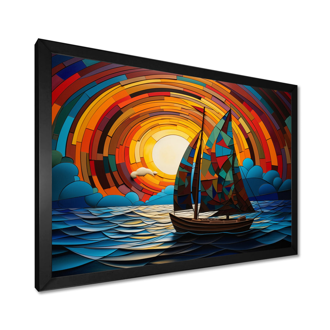 Colorful sunrise Sailing Boat on the ocean I - Boat Sailing Canvas Wall Art