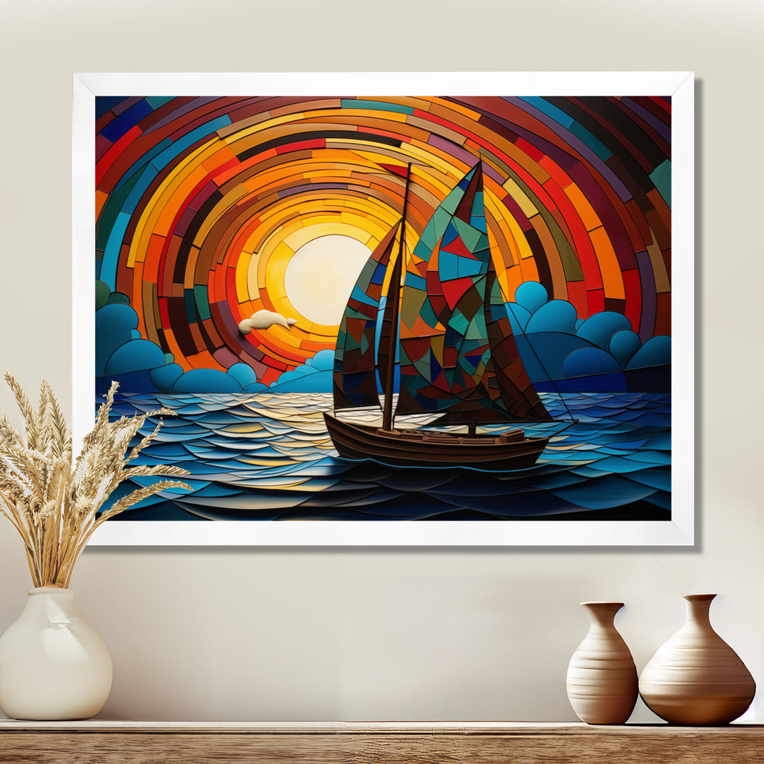 Colorful sunrise Sailing Boat on the ocean I - Boat Sailing Canvas Wall Art