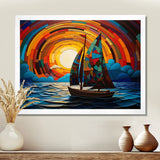 Colorful sunrise Sailing Boat on the ocean I - Boat Sailing Canvas Wall Art