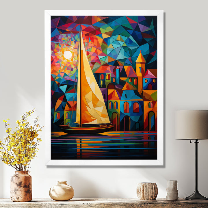 Colorful Sailing Boat at port I - Boat Sailing Canvas Wall Art