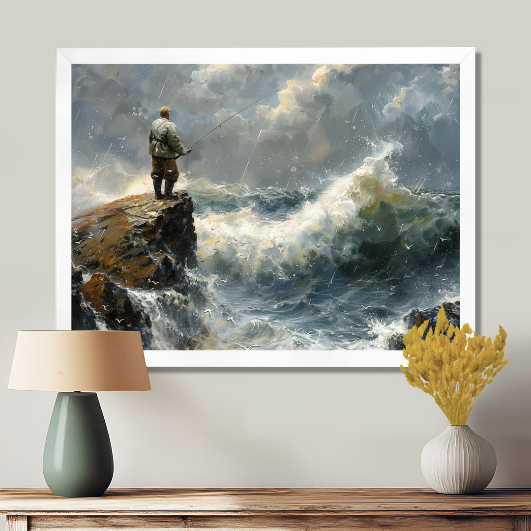 Cliffside Ocean Fishing - Hunting &amp; Fishing Canvas Wall Art