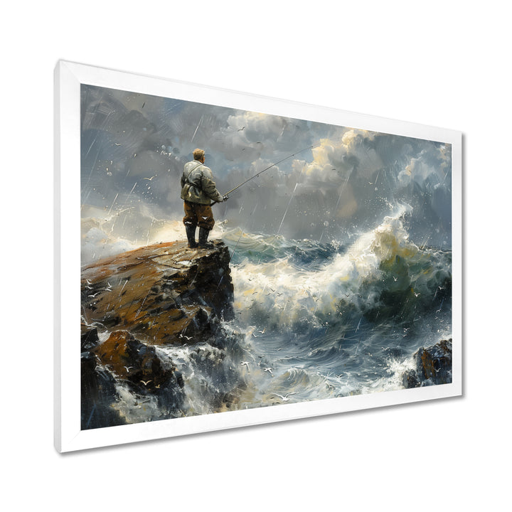 Cliffside Ocean Fishing - Hunting &amp; Fishing Canvas Wall Art