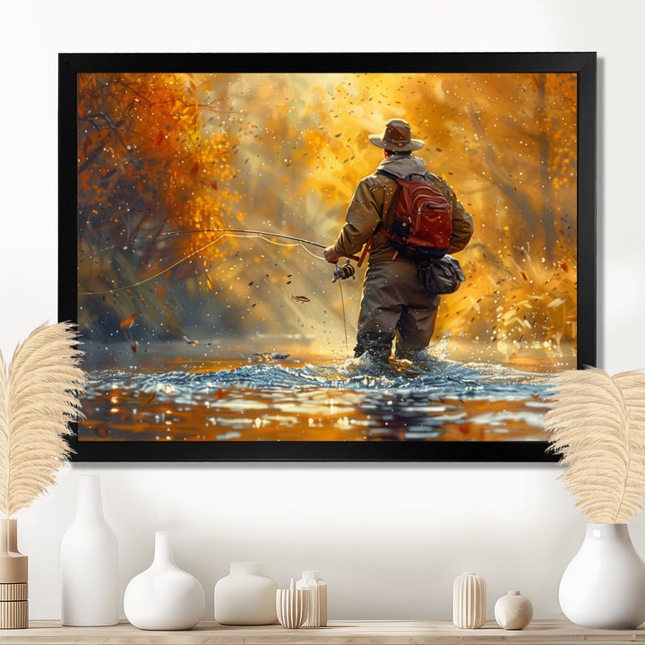 Autumn River Fishing - Hunting &amp; Fishing Canvas Wall Art