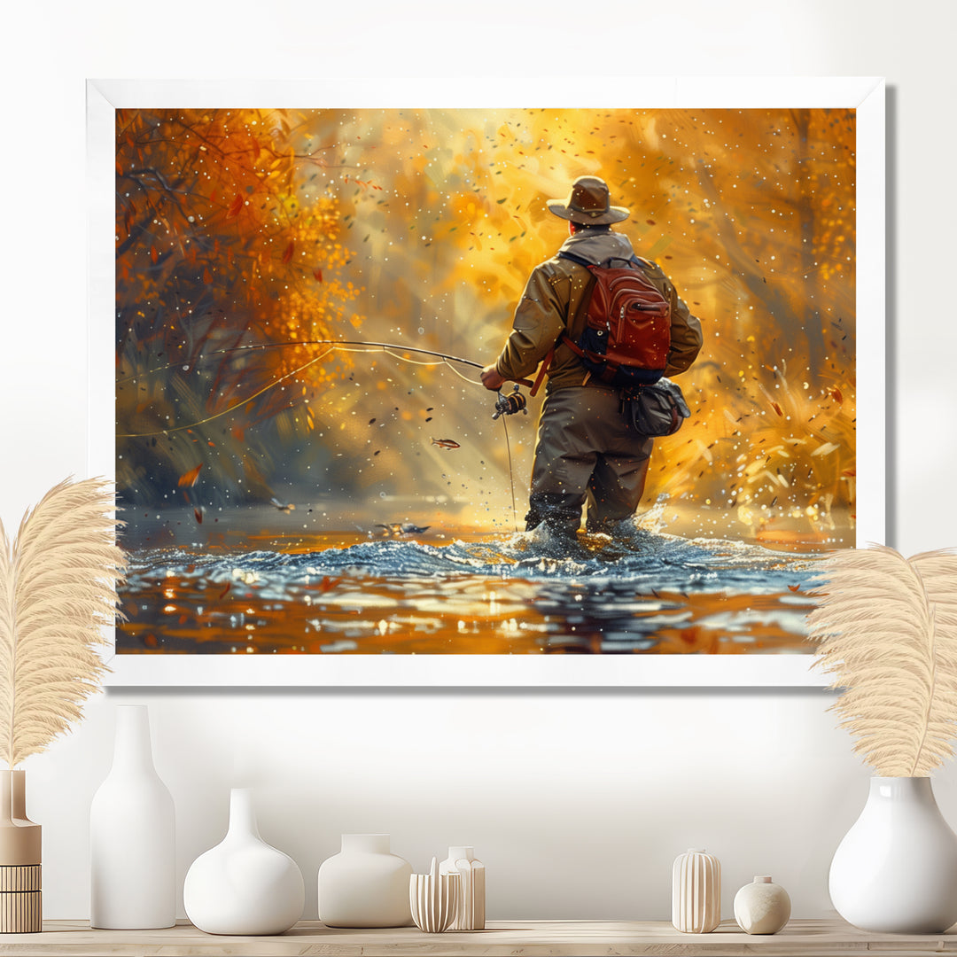 Autumn River Fishing - Hunting &amp; Fishing Canvas Wall Art