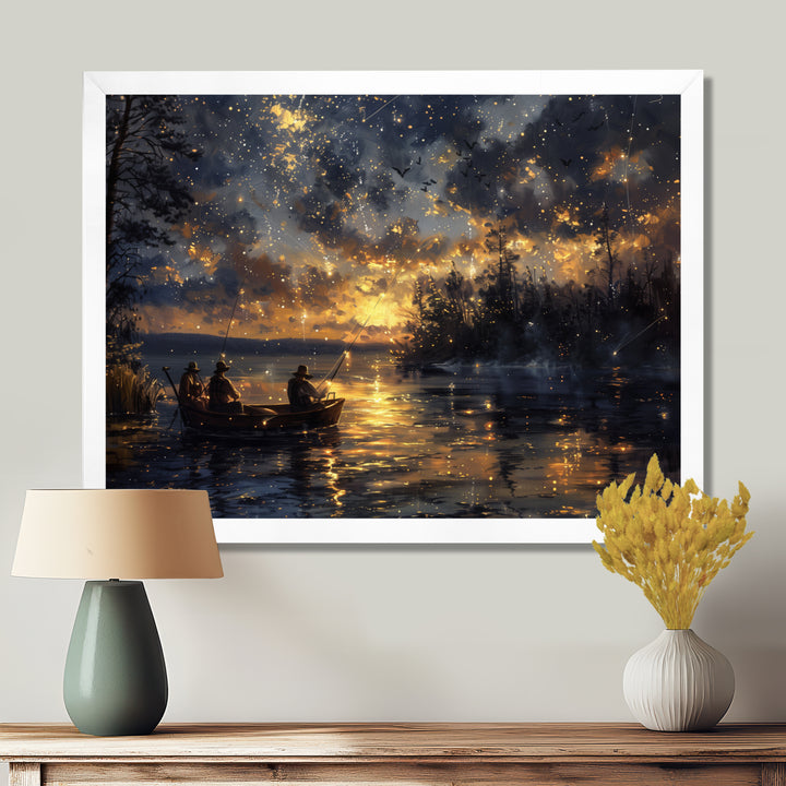 Fishing Under The Starry Night Sky - Hunting &amp; Fishing Canvas Wall Art